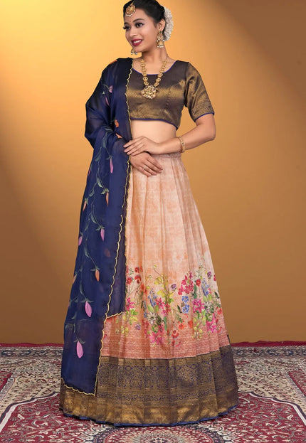 Peach Viscose Digital Lehenga Choli With Rangoli Dupatta