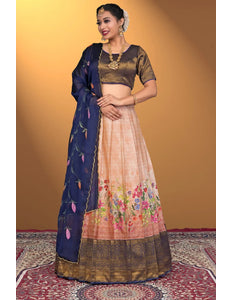 Peach Viscose Digital Lehenga Choli With Rangoli Dupatta