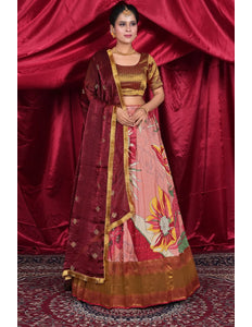 Peach Viscose Digital Lehenga Choli with Dupatta For Women