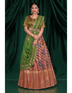 Peach Viscose Silk Digital Print Half Saree For Women
