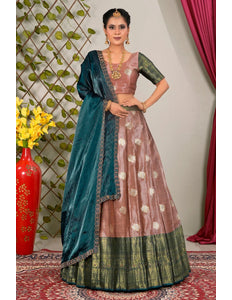 Peach Zari Silk Lehenga Choli With Dupatta For Women