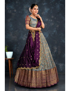 Peacock Banarasi Silk Half Saree With Dupatta For Women