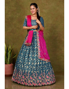 Peacock Banarasi Silk Pattu Half Saree With Zari Work