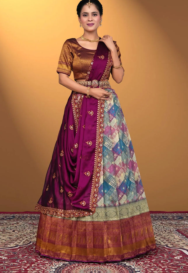 Peacock Banglori Slub With Digital Print Lehenga Choli