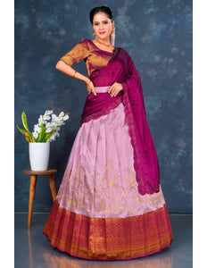 Pink Banarasi Half Saree with Embroidery For Women