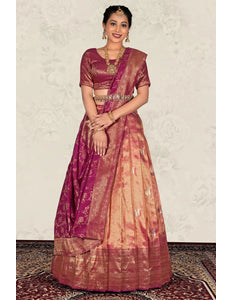 Pink Banarasi Jacquard Silk Zari Work Lehenga Choli For Women