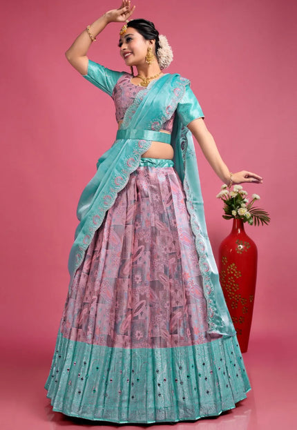 Pink Banarasi Silk Floral Lehenga Choli Rangoli Dupatta