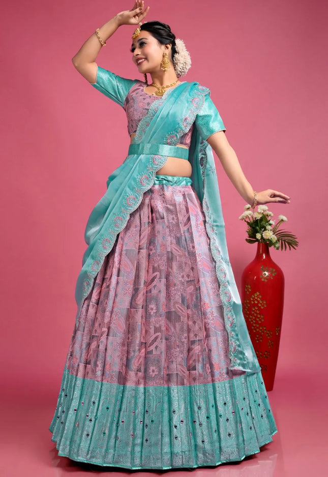 Pink Banarasi Silk Floral Lehenga Choli Rangoli Dupatta