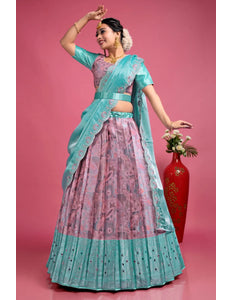 Pink Banarasi Silk Floral Lehenga Choli Rangoli Dupatta