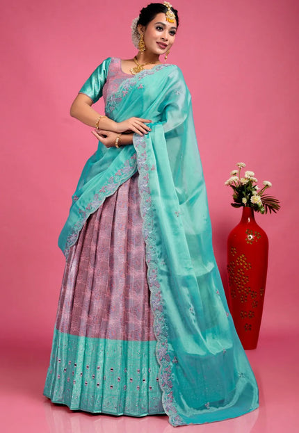 Pink Banarasi Silk Floral Lehenga Choli With Dupatta For Women