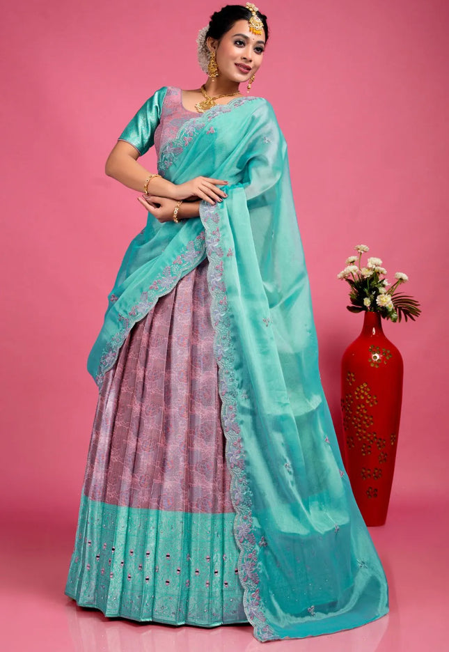 Pink Banarasi Silk Floral Lehenga Choli With Dupatta For Women