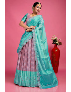 Pink Banarasi Silk Floral Lehenga Choli With Dupatta For Women