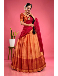 Pink Banarasi Silk Half Saree With Zari Weaving