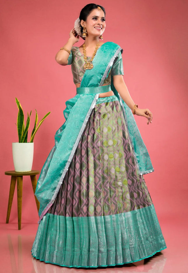 Pink Banarasi Silk Lehenga Choli With Zari Weaving