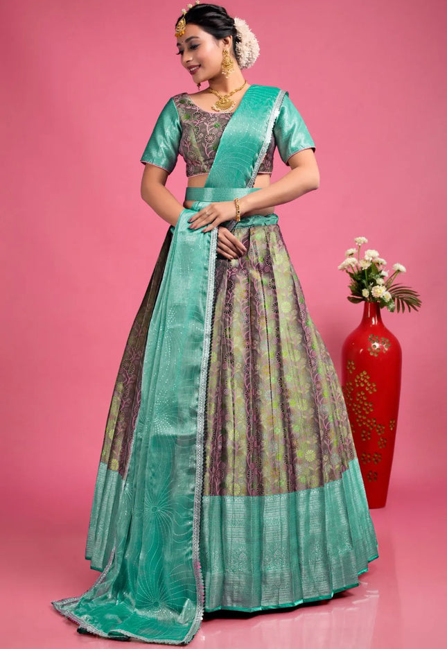 Pink Banarasi Silk Lehenga Choli With Zari Weaving