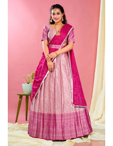 Pink Banarasi Silk Pattu Half Saree With Zari Work