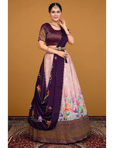 Pink Banglori Slub Digital Print Lehenga Choli With Dupatta