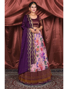 Pink Banglori Slub Digital Print Pattu Pavadai For Women