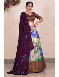 Pink Banglori Slub Digital Printed Lehenga Choli With Dupatta