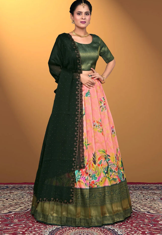 Pink Banglori Slub Lehenga Choli Design For Women