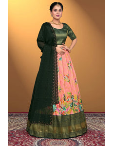 Pink Banglori Slub Lehenga Choli Design For Women