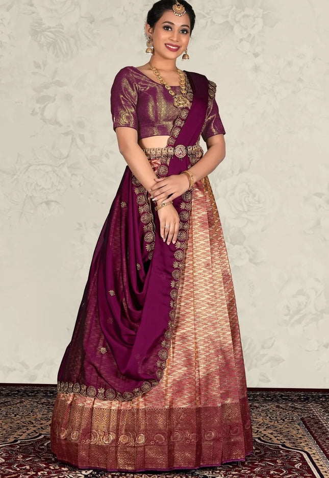 Pink Designer Banarasi Silk Lehenga Choli For Women