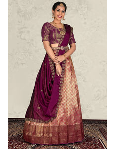 Pink Designer Banarasi Silk Lehenga Choli For Women