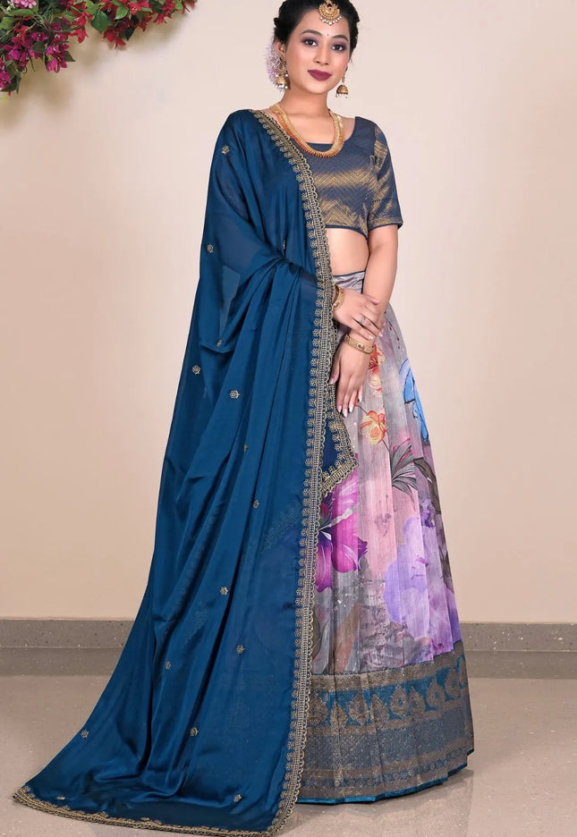 Pink Digital Printed Banglori Slub Lehenga Choli For Women
