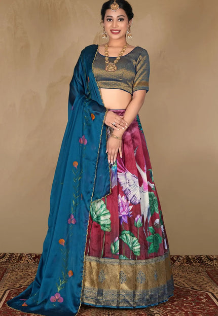 Pink Digital Printed Banglori Slub Lehenga Choli For Women