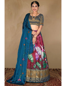 Pink Digital Printed Banglori Slub Lehenga Choli For Women