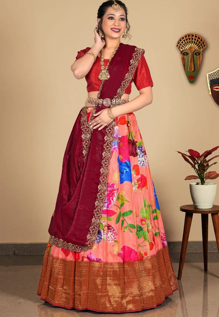 Pink Digital Printed Viscose Lehenga Choli With Dupatta