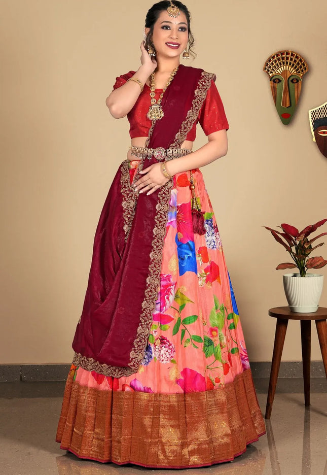 Pink Digital Printed Viscose Lehenga Choli With Dupatta