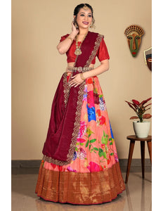 Pink Digital Printed Viscose Lehenga Choli With Dupatta