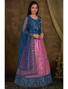 Pink Embroidered Net Kids Readymade Lehenga Choli