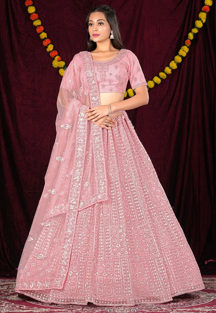 Pink Embroidered Sequence Work Designer Lehenga Choli For Events
