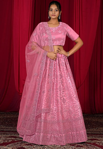 Pink Exclusive Net Lehenga Choli With Embroidered Work
