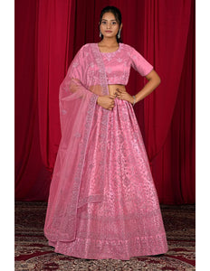 Pink Exclusive Net Lehenga Choli With Embroidered Work