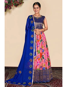 Pink Floral Printed Lehenga Choli Set with Designer Festive Dupatta