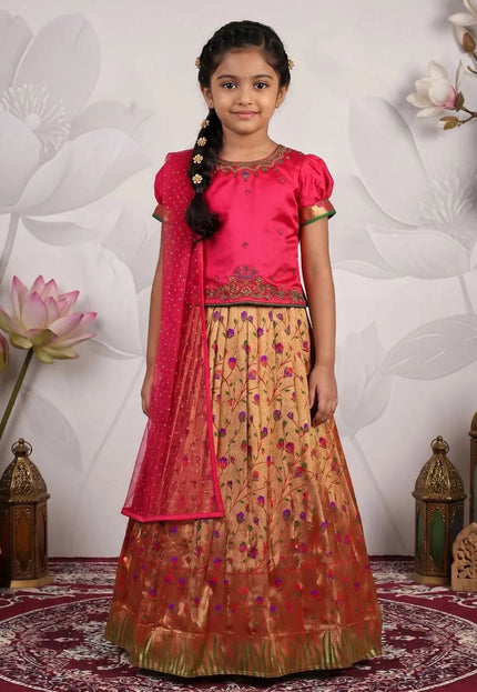 Pink Girls Heritage Floral Langa Voni Kids Fine Embroidery Dress