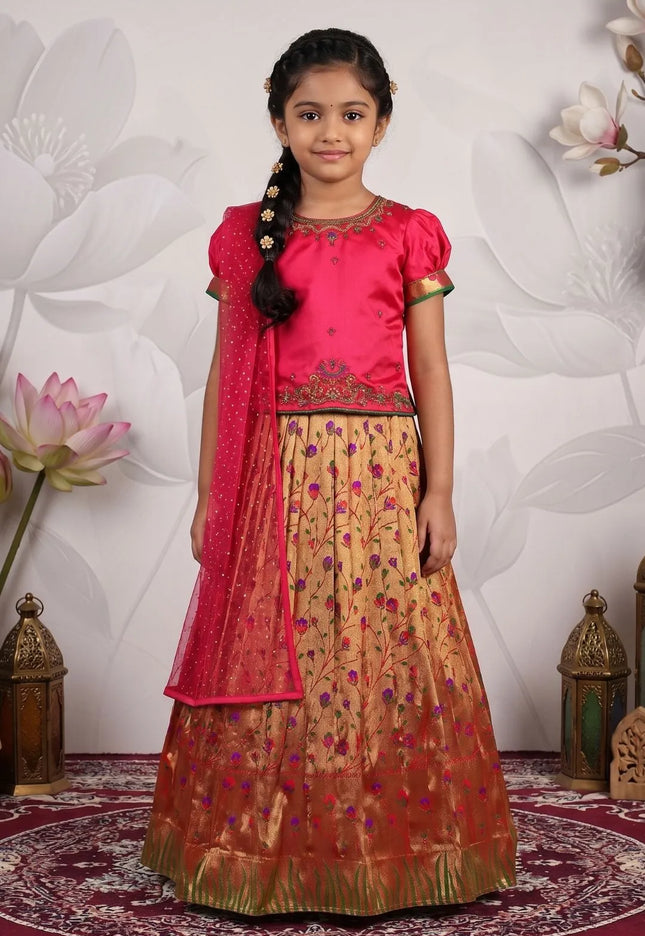 Pink Girls Heritage Floral Langa Voni Kids Fine Embroidery Dress