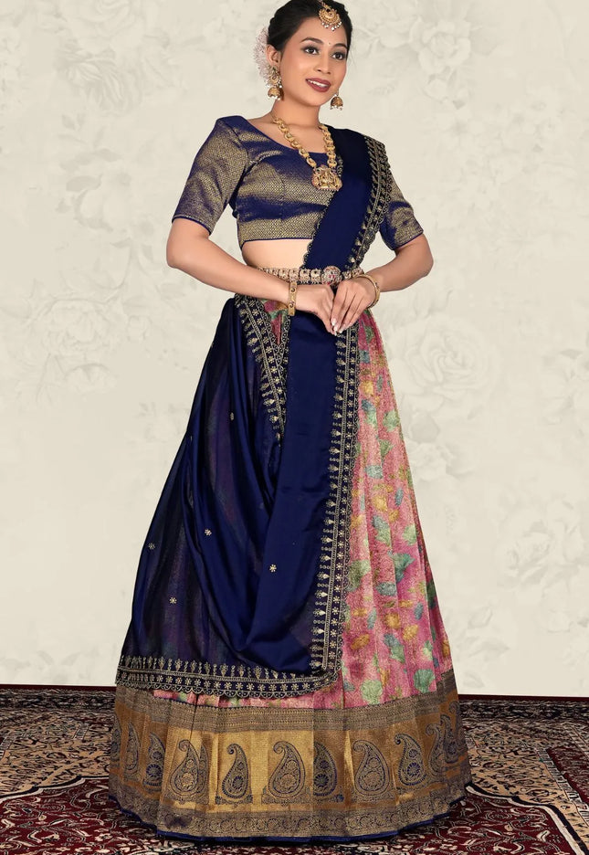 Pink Latest Banarasi Digital Print Lehenga Choli For Women