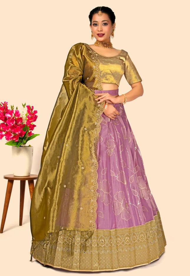 Pink Latest Banarasi Silk Embroidred Lehenga Choli