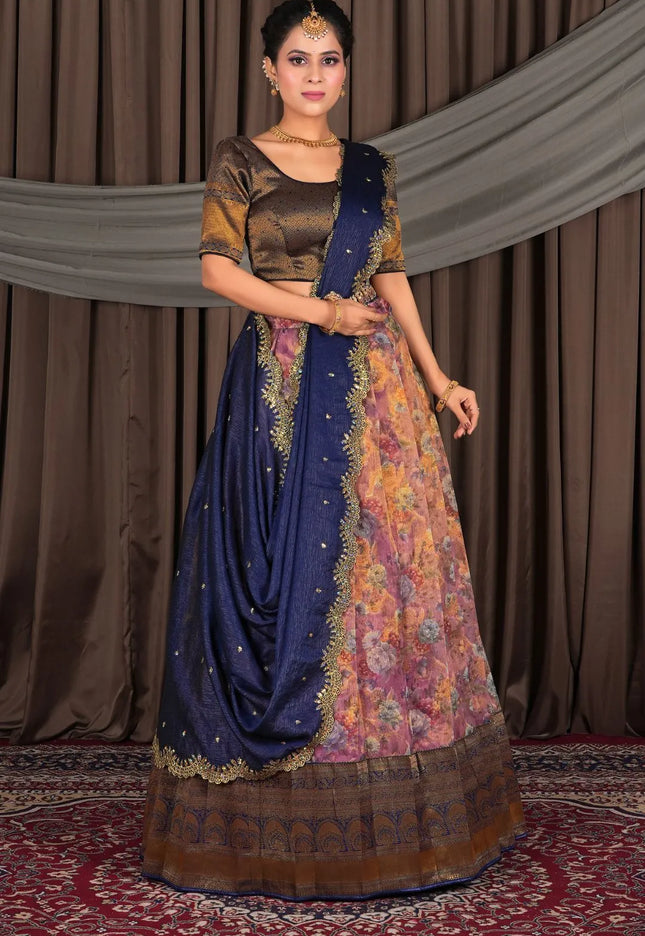 Pink Latest Zari Tissue Digital Print Lehenga Choli For Women