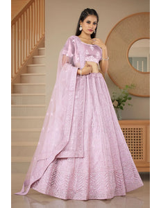 Pink Net Party wear Embroidered Lehenga Choli For Women