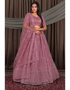 Pink Party-Wear Embroidered Net Lehenga Choli For Wedding