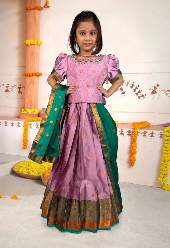 Pink Premium Traditional Pattu Pavadai Ethnic Wear for Girls