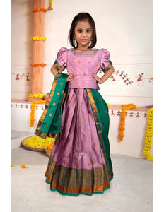 Pink Premium Traditional Pattu Pavadai Ethnic Wear for Girls