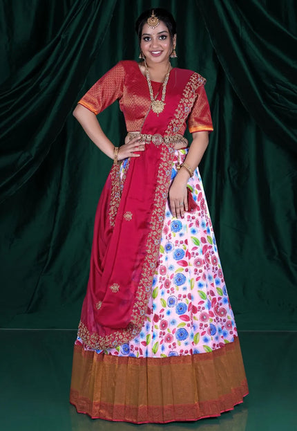 Pink Slub Silk Lehenga Choli With Dupatta For Women