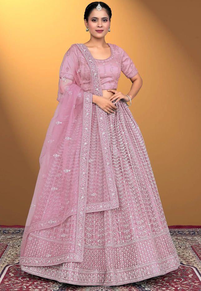 Pink Stylish Designer Embroidered Chaniya Choli For Women