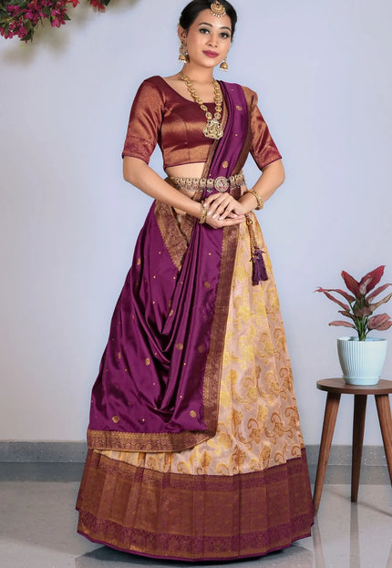 Pink Tissue Silk Lehenga Choli With Dupatta For Women
